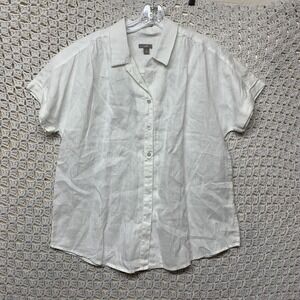 J. Jill‎  100%Linen Shirt Top Women Sz M White Button Up Short Sleeve Blouse